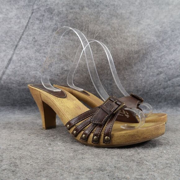 Lower East Side Shoes Womens 8.5 Sandals Wood Heel Buckle Strap Fashion Y2k 90s - Picture 1 of 16